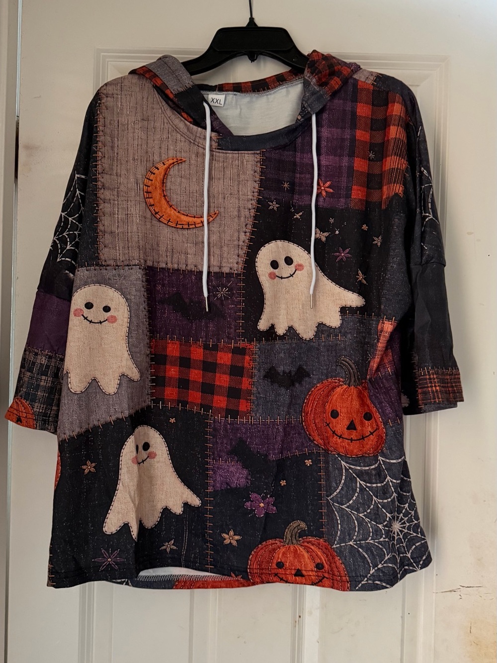 Halloween Hoodie Top - Ghost & Pumpkin Patchwork fits like XL but it says 2xl